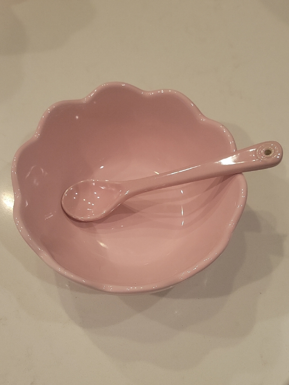 Le Creuset Chiffon Pink Bowl With Matching Cafe Spoon